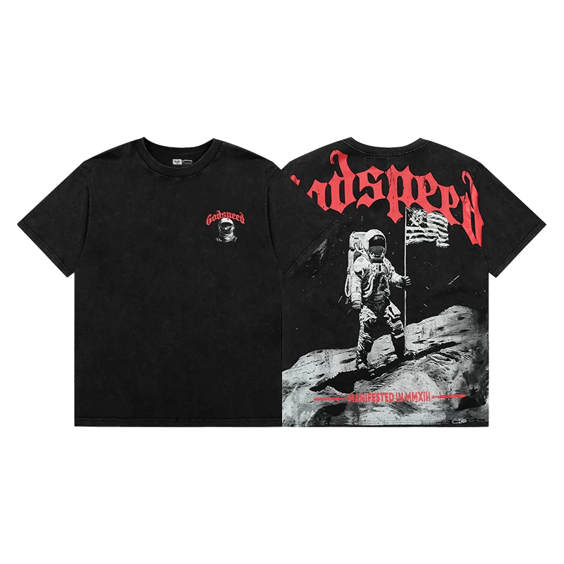 Camiseta Godspeed "Astronaut Moon" Heavyweight Tee - Vintage Black