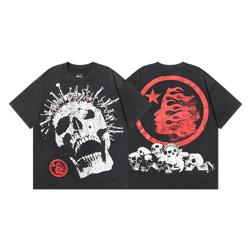 Camiseta Hellstar "Nail Skull" Heavyweight Tee - Vintage Black